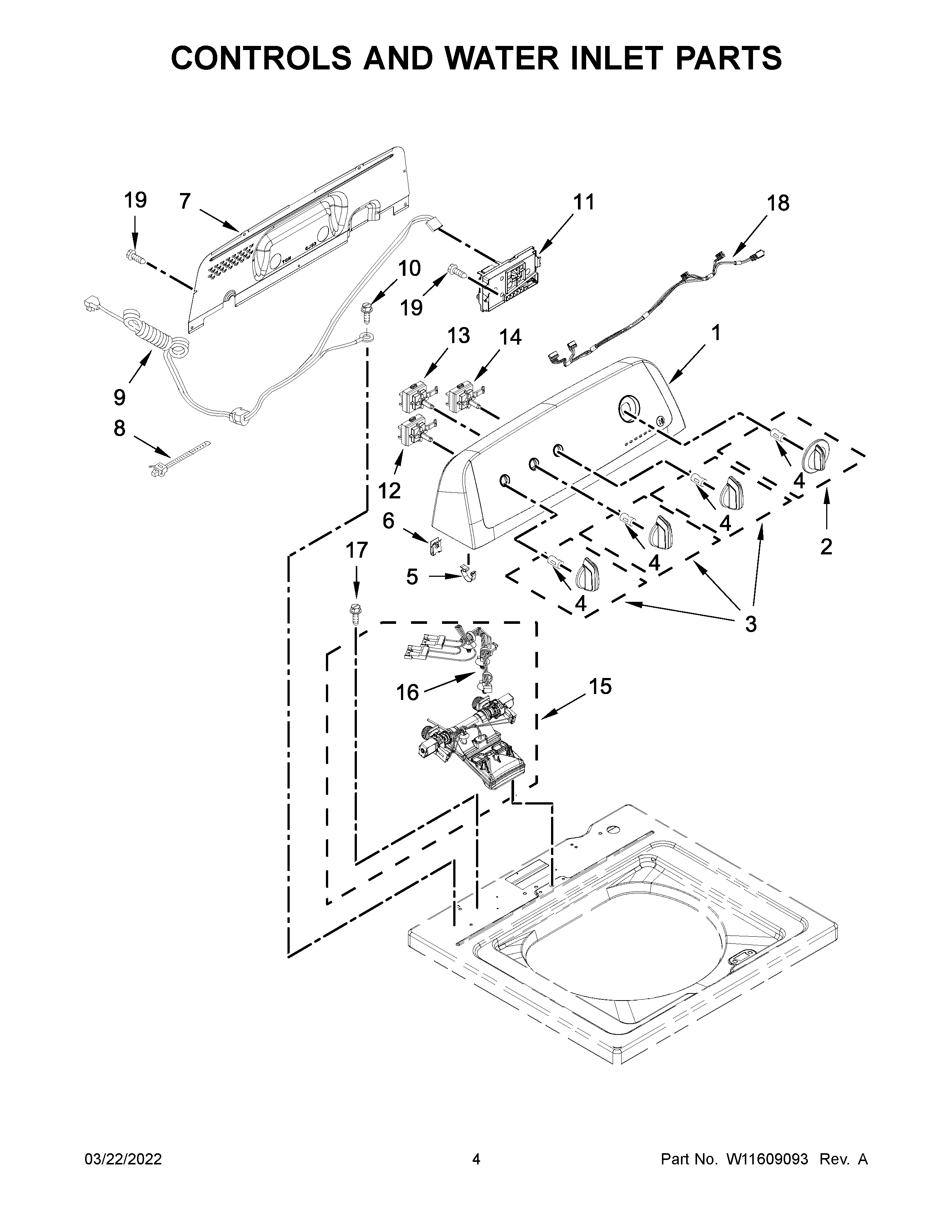 Controls and water inlet parts