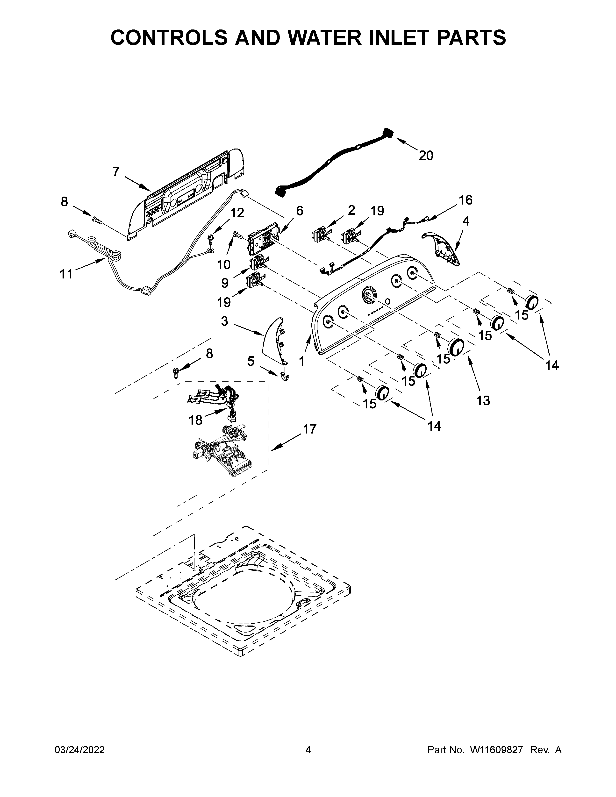 Controls and water inlet parts