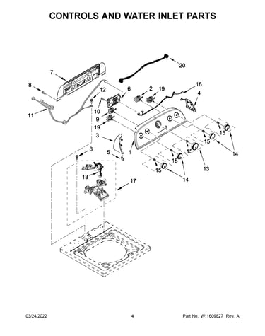 Controls and water inlet parts