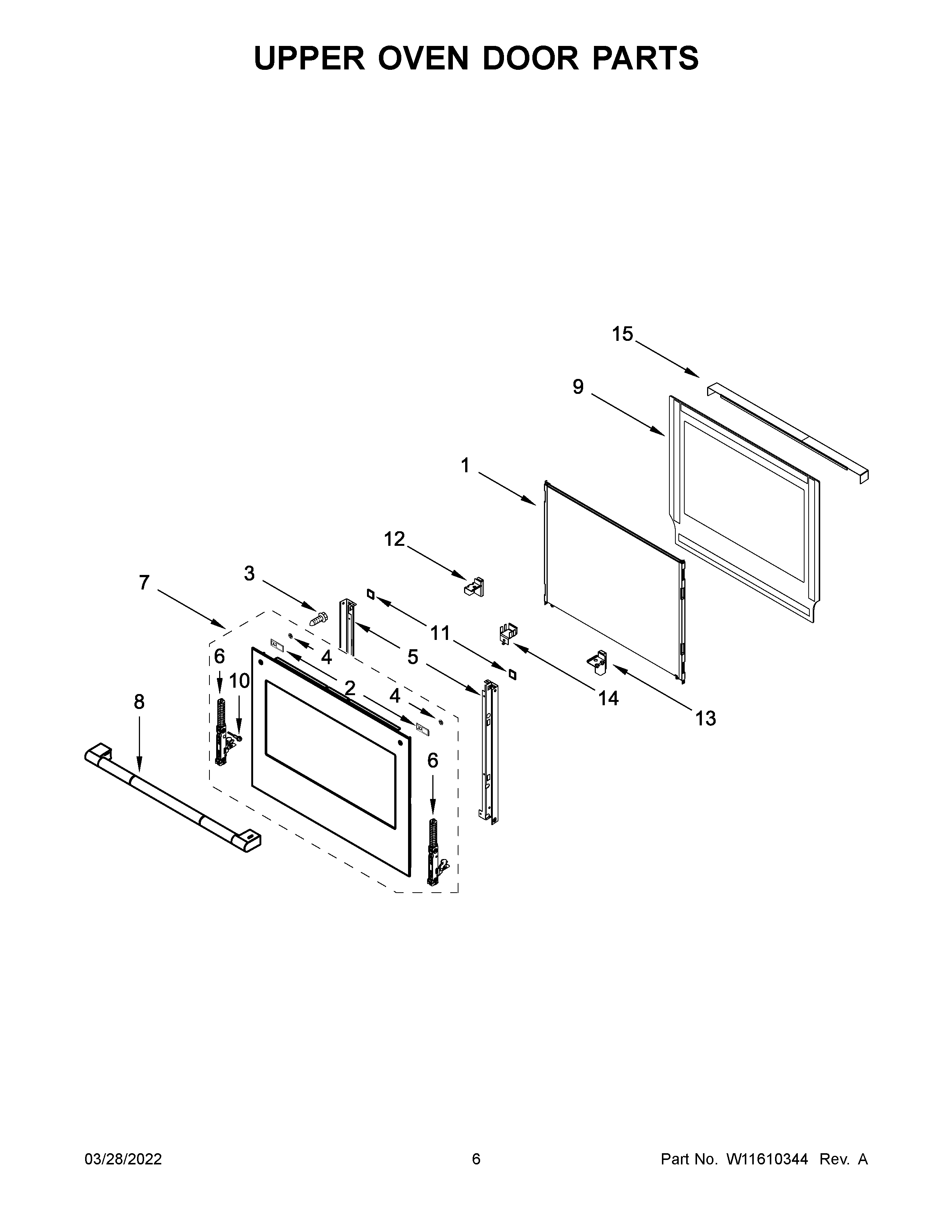 Upper oven door parts