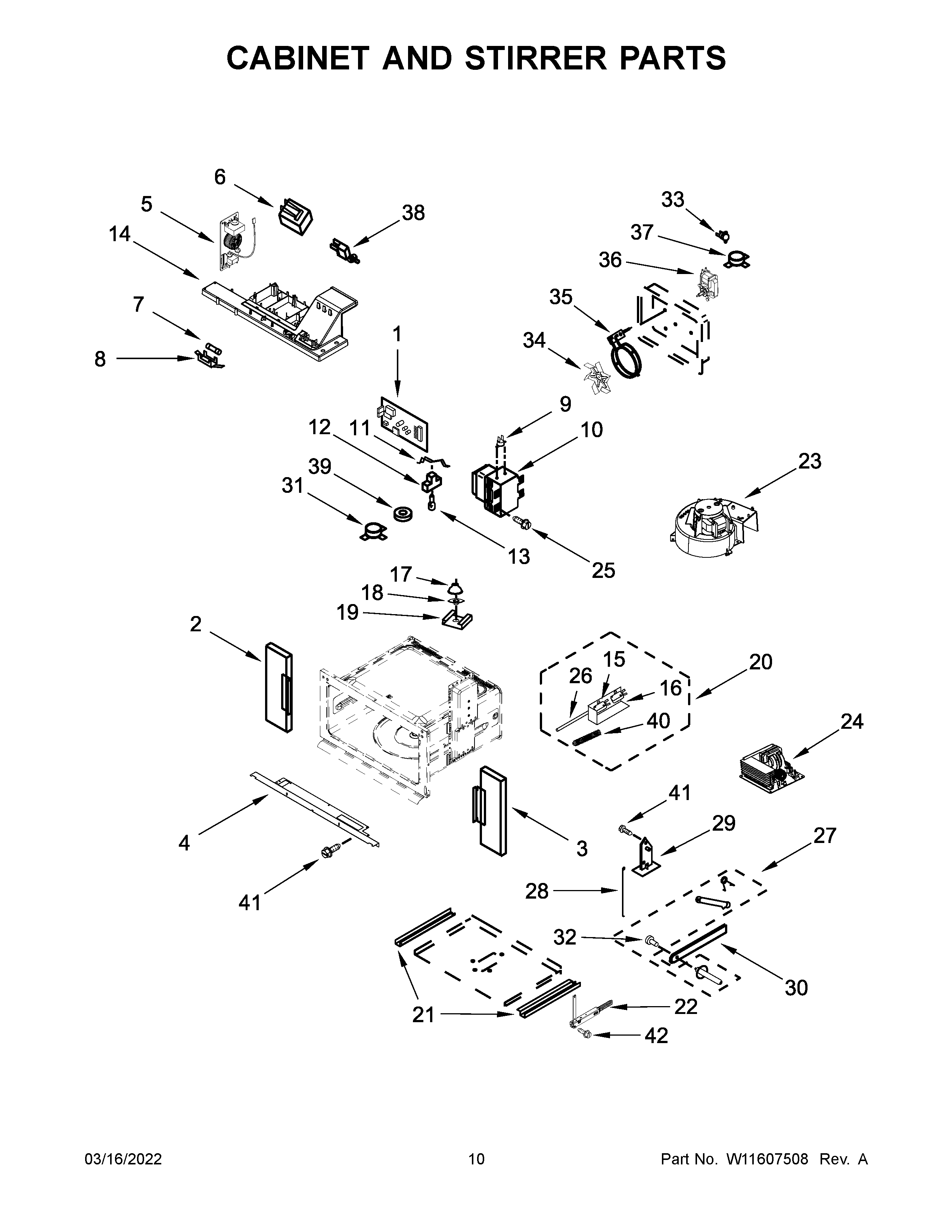 Cabinet and stirrer parts