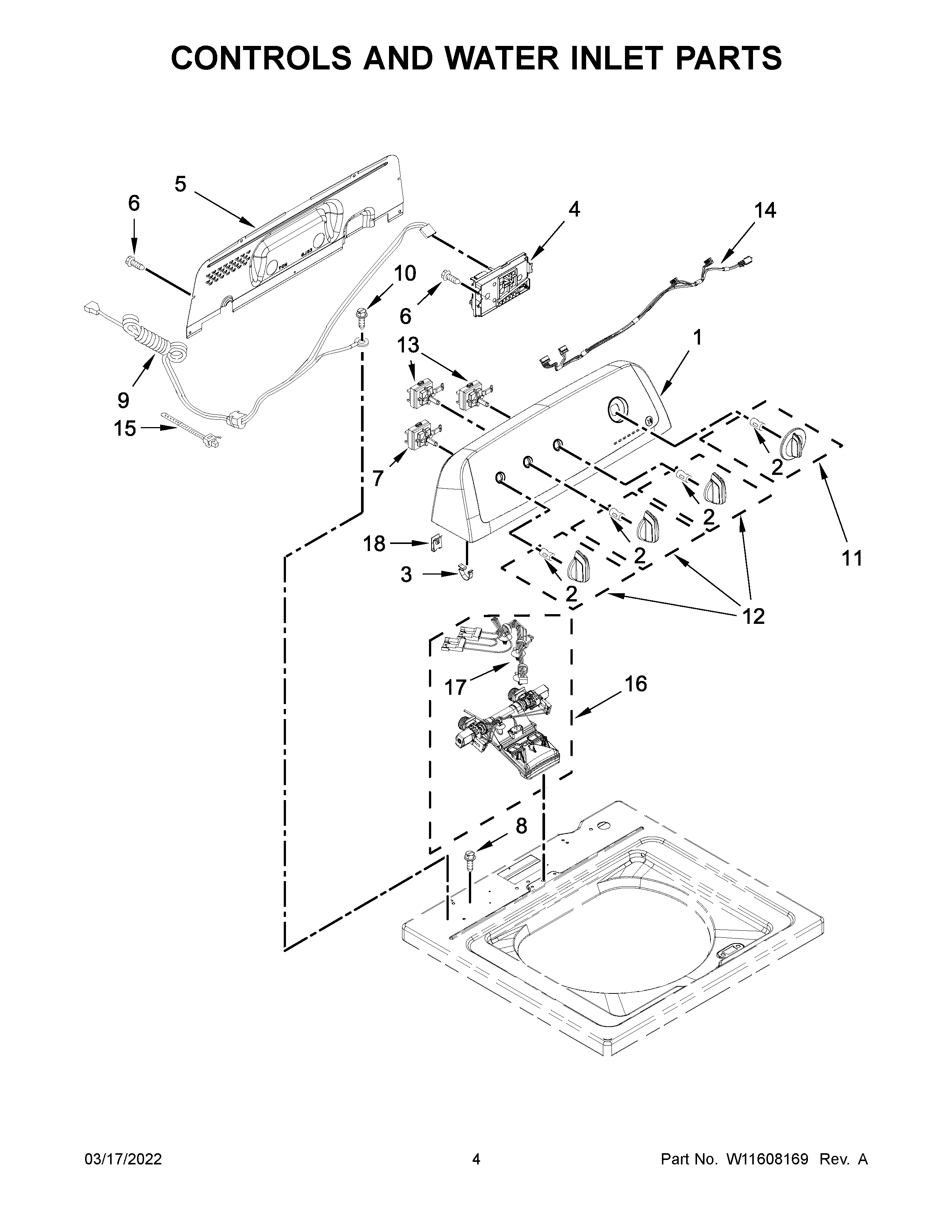 Controls and water inlet parts