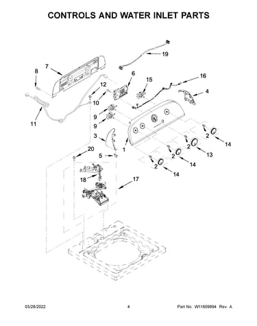 Controls and water inlet parts