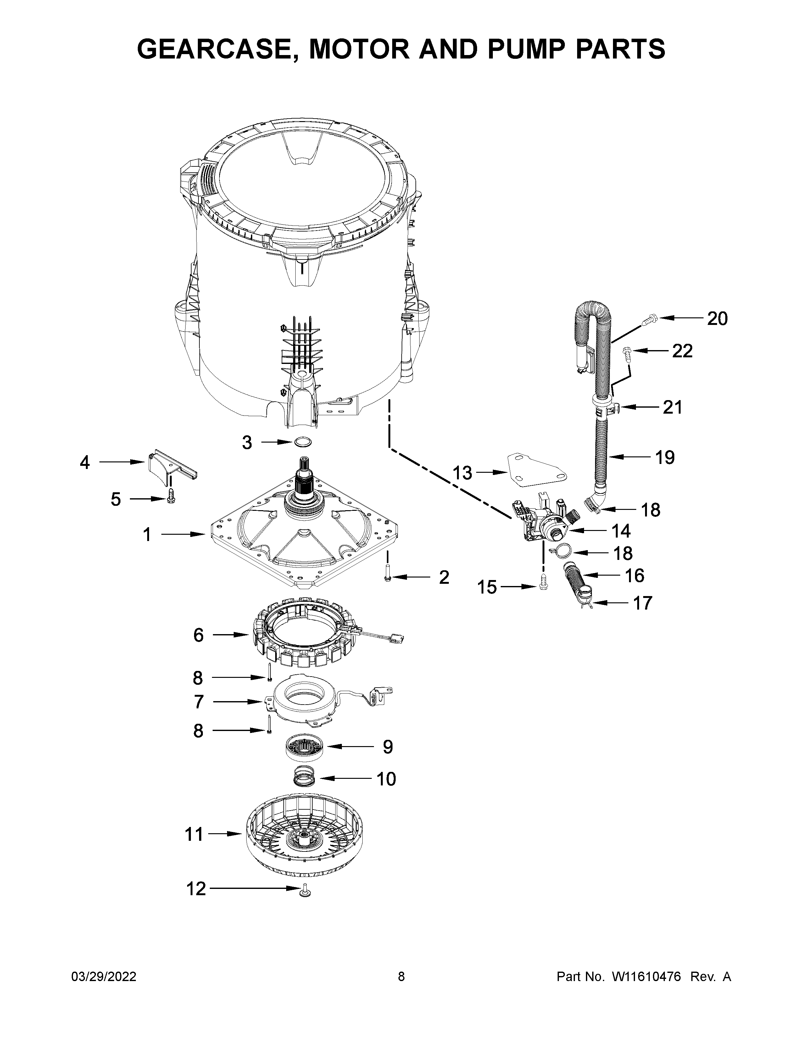 GEARCASE, MOTOR AND PUMP PARTS