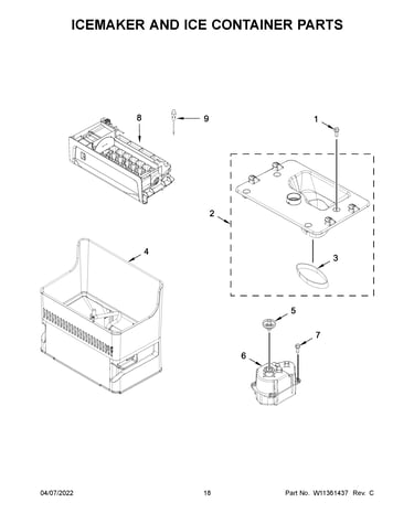 Icemaker and ice container parts