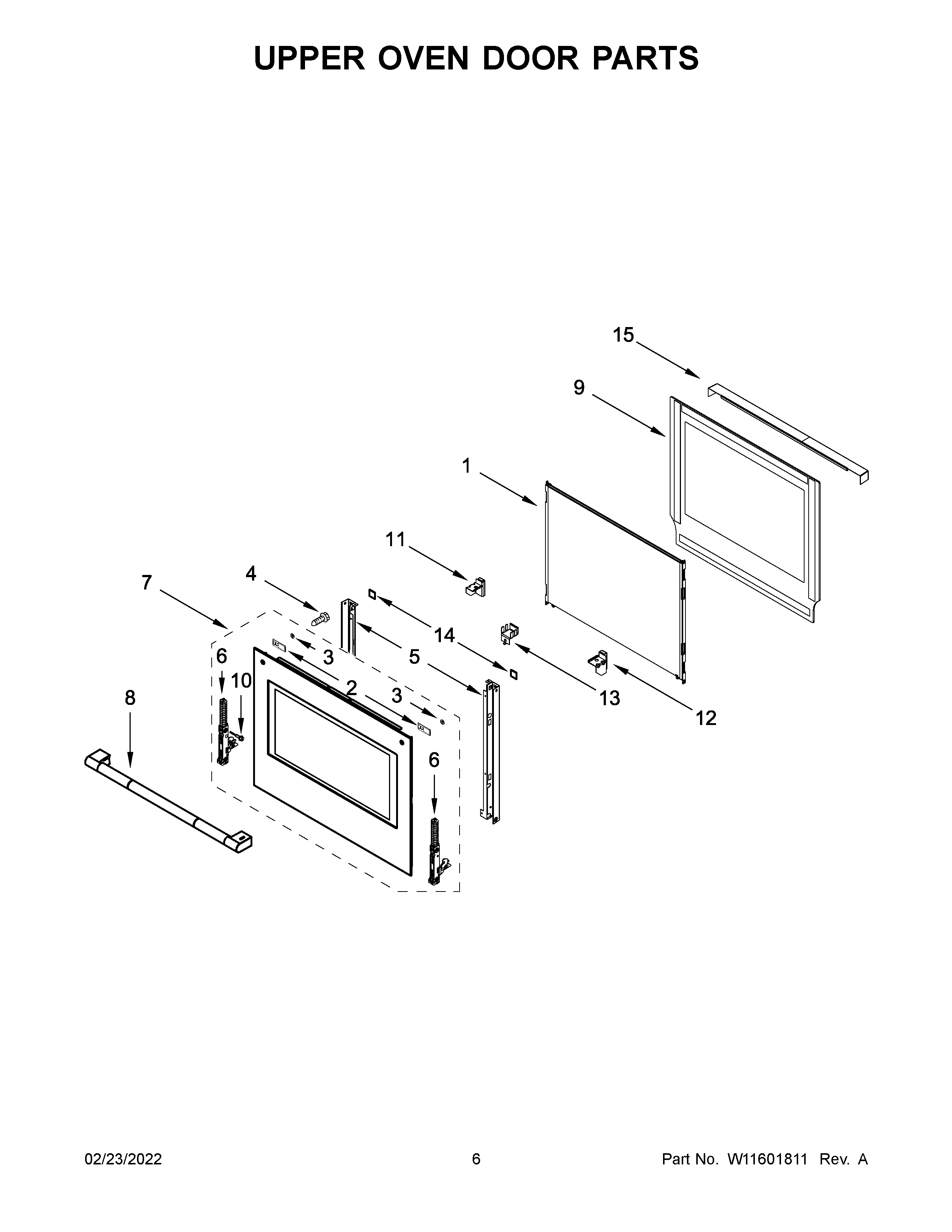 Upper oven door parts