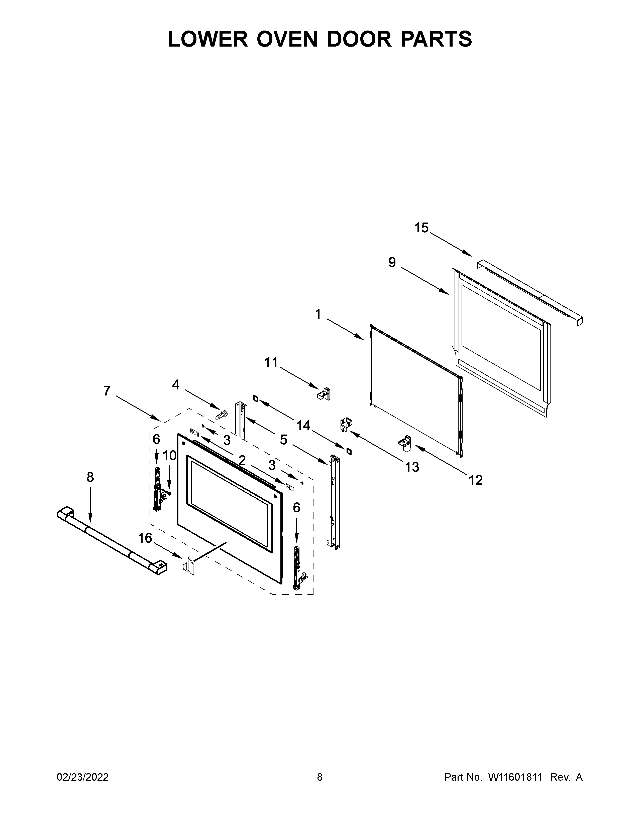 Lower oven door parts