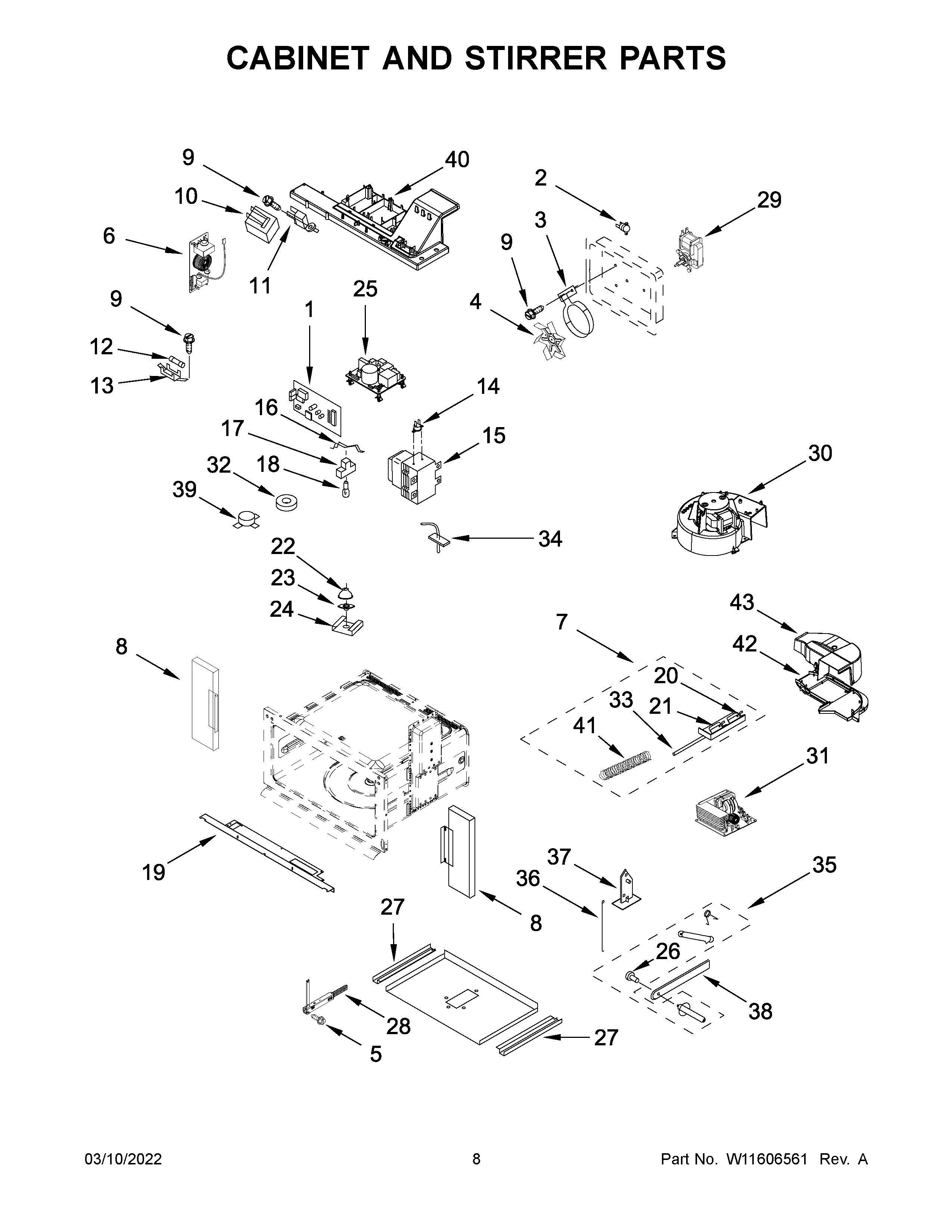 Cabinet and stirrer parts