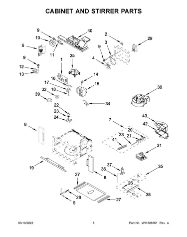 Cabinet and stirrer parts
