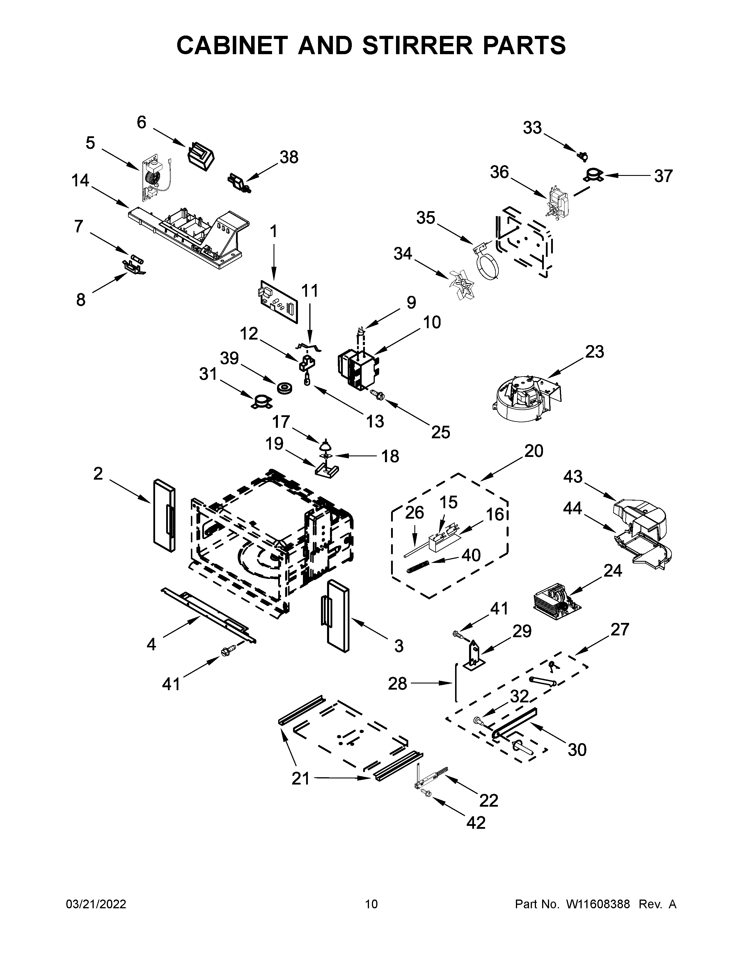 Cabinet and stirrer parts
