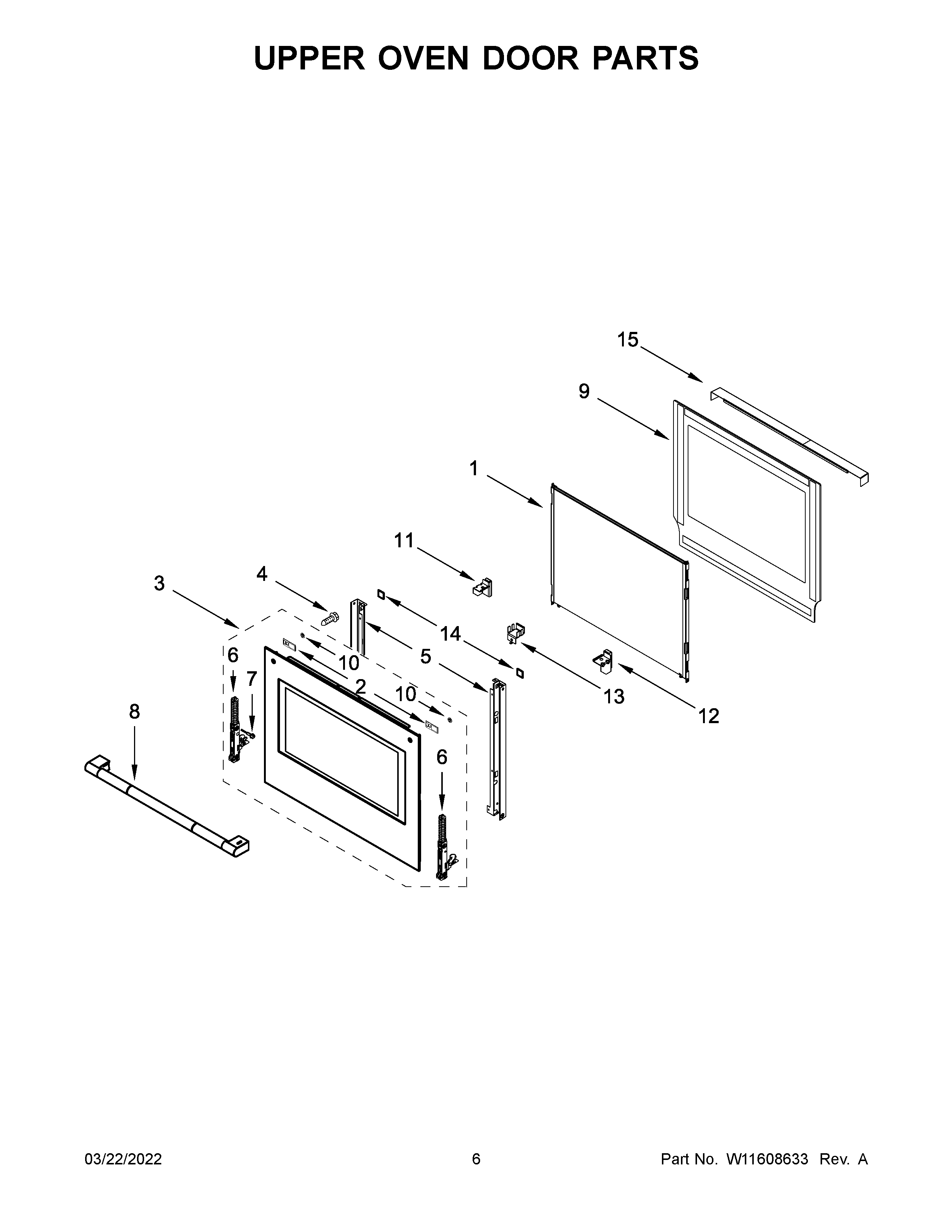 Upper oven door parts