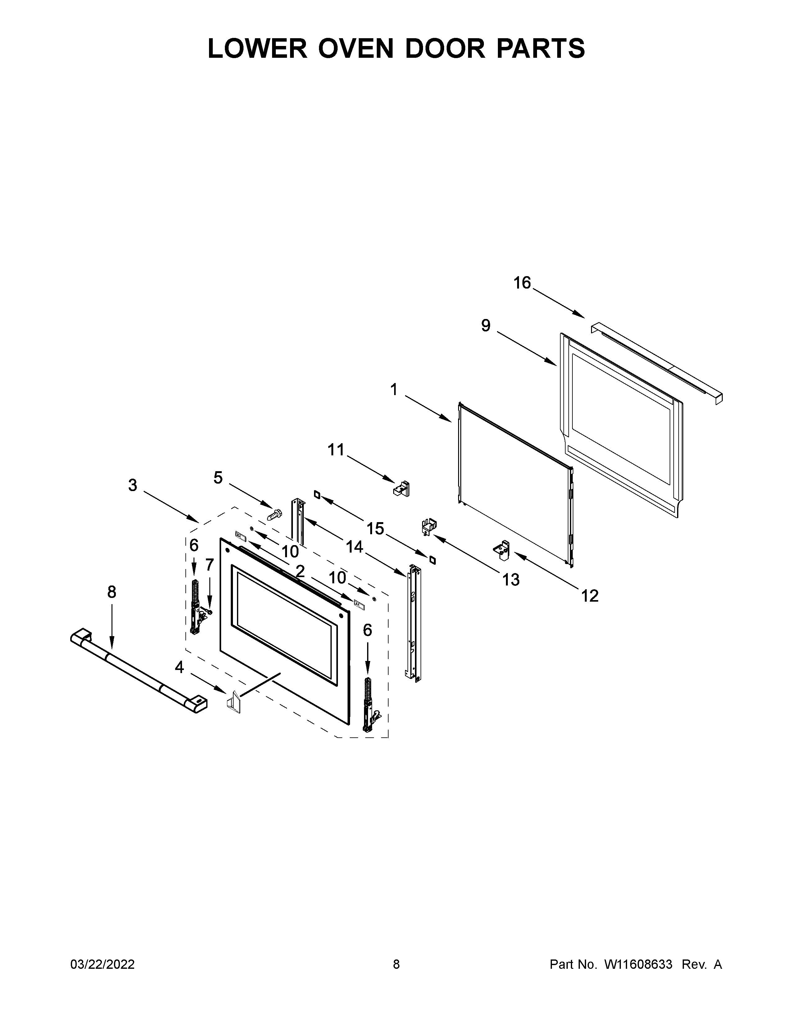 Lower oven door parts