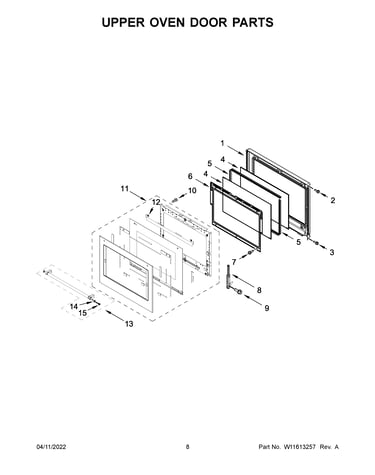 Upper oven door parts