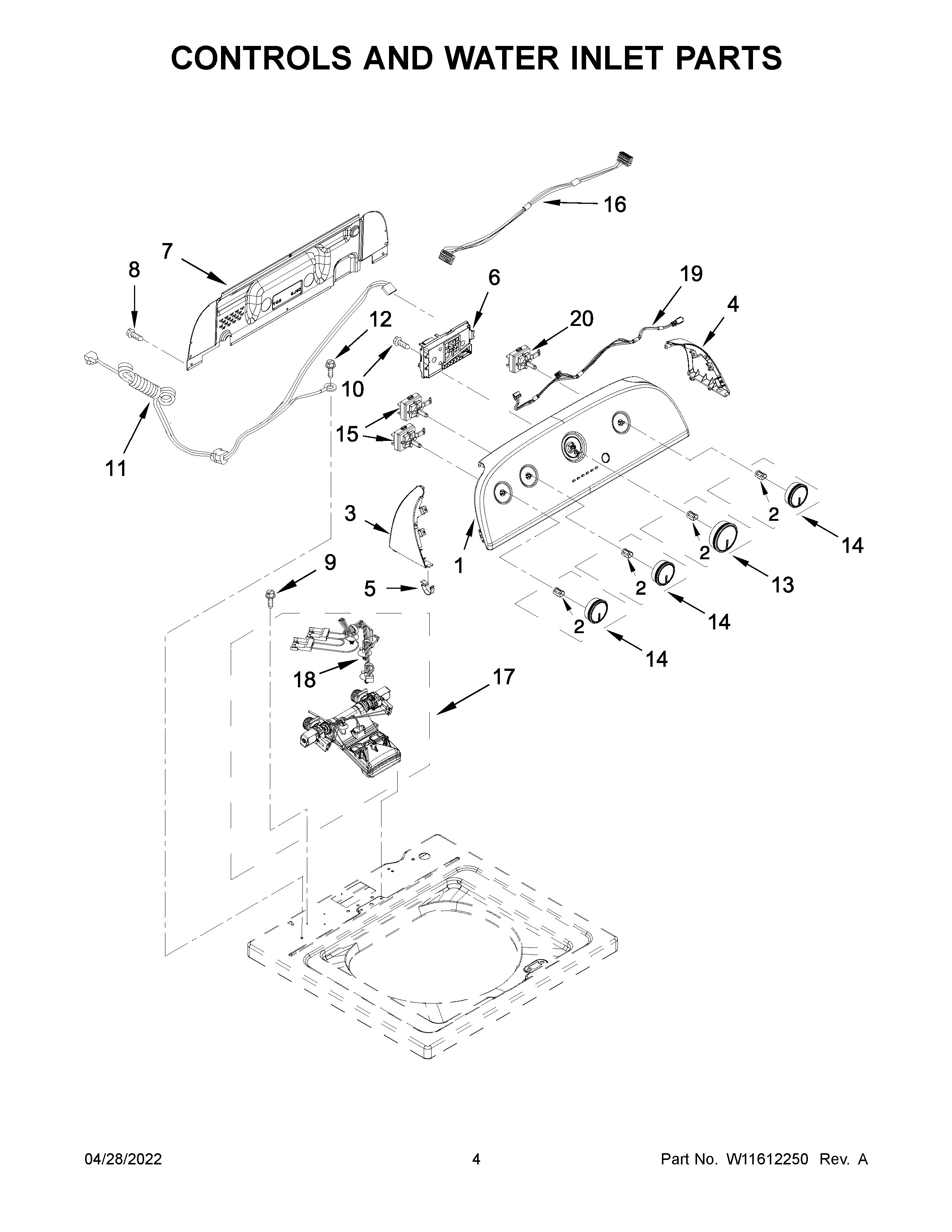 Controls and water inlet parts