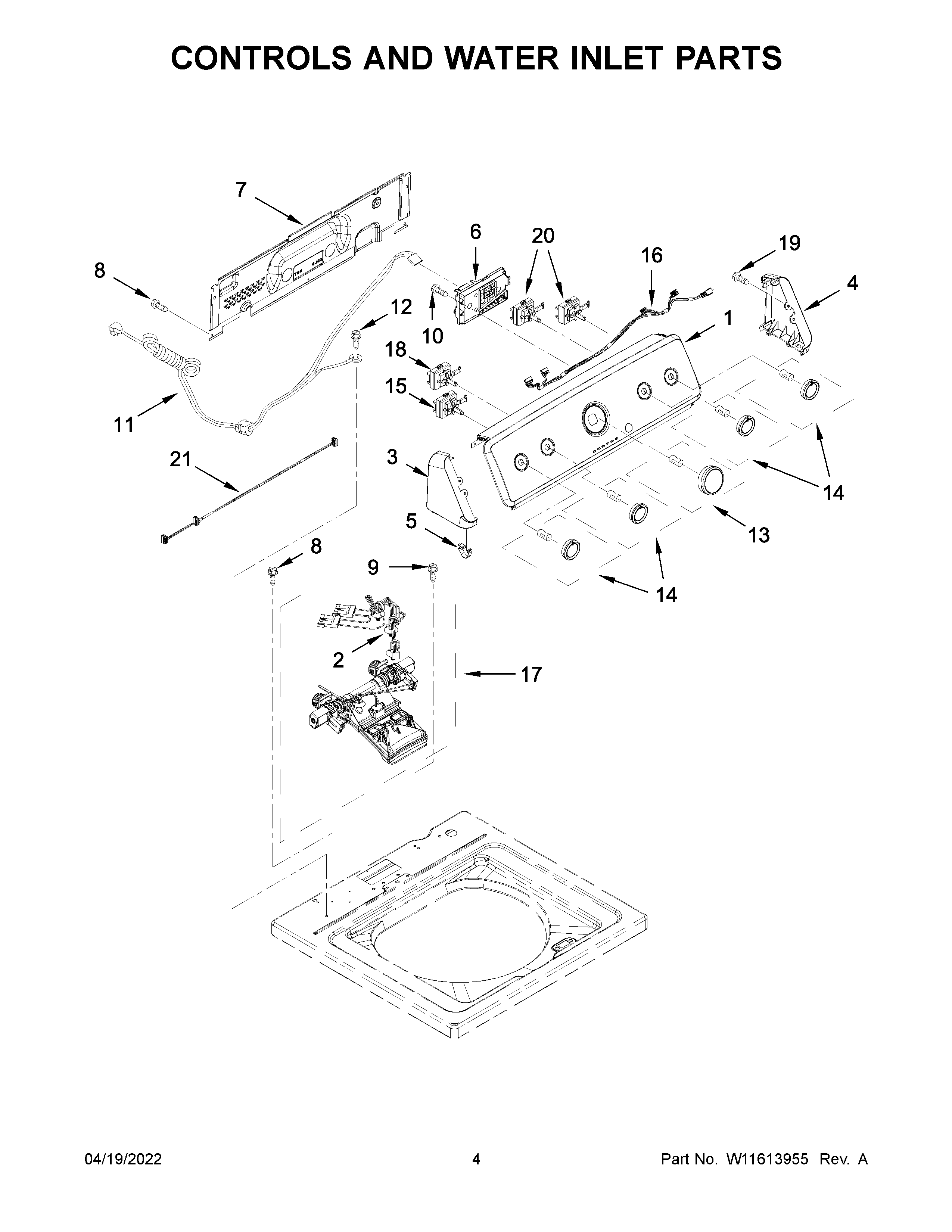Controls and water inlet parts