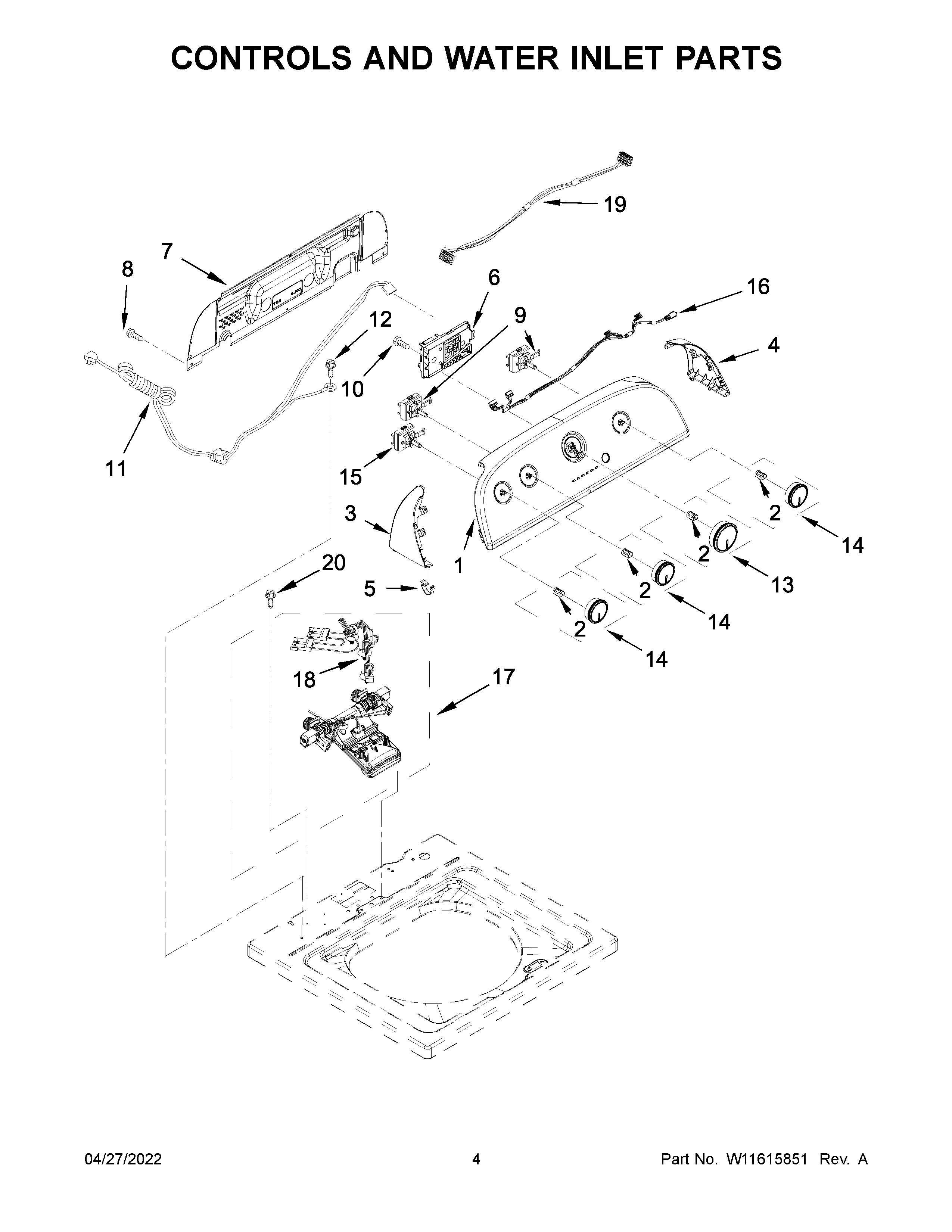 Controls and water inlet parts
