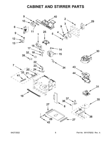 Cabinet and stirrer parts