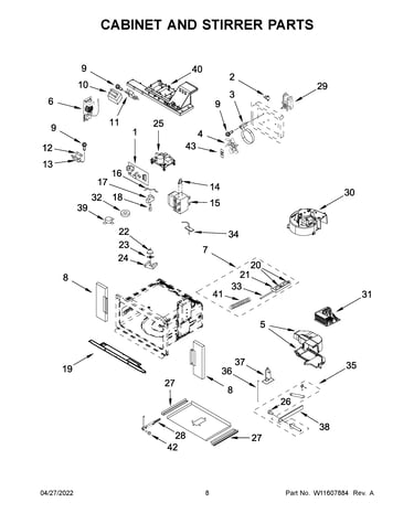 Cabinet and stirrer parts