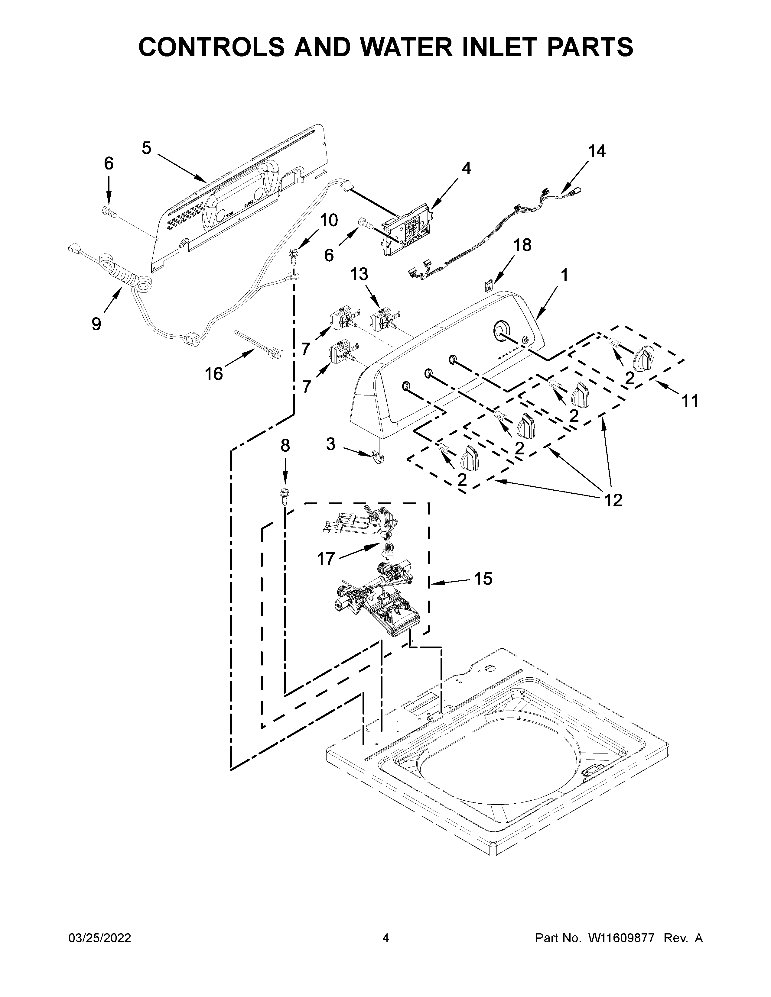 Controls and water inlet parts