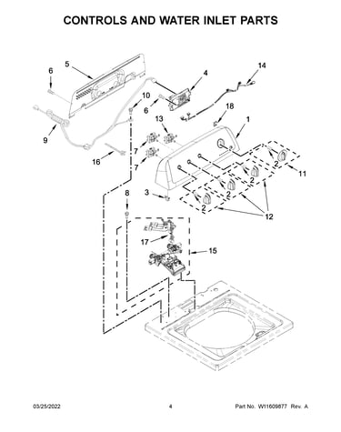 Controls and water inlet parts