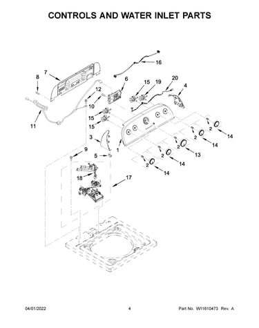 Controls and water inlet parts