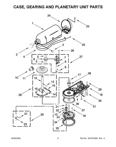 Case, gearing and planetary unit parts