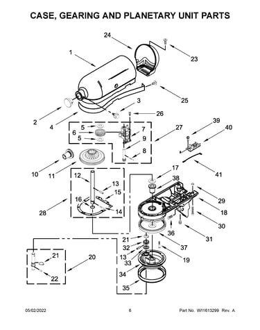 Case, gearing and planetary unit parts