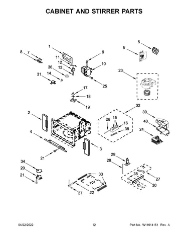 Cabinet and stirrer parts