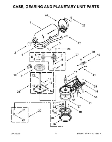 Case, gearing and planetary unit parts