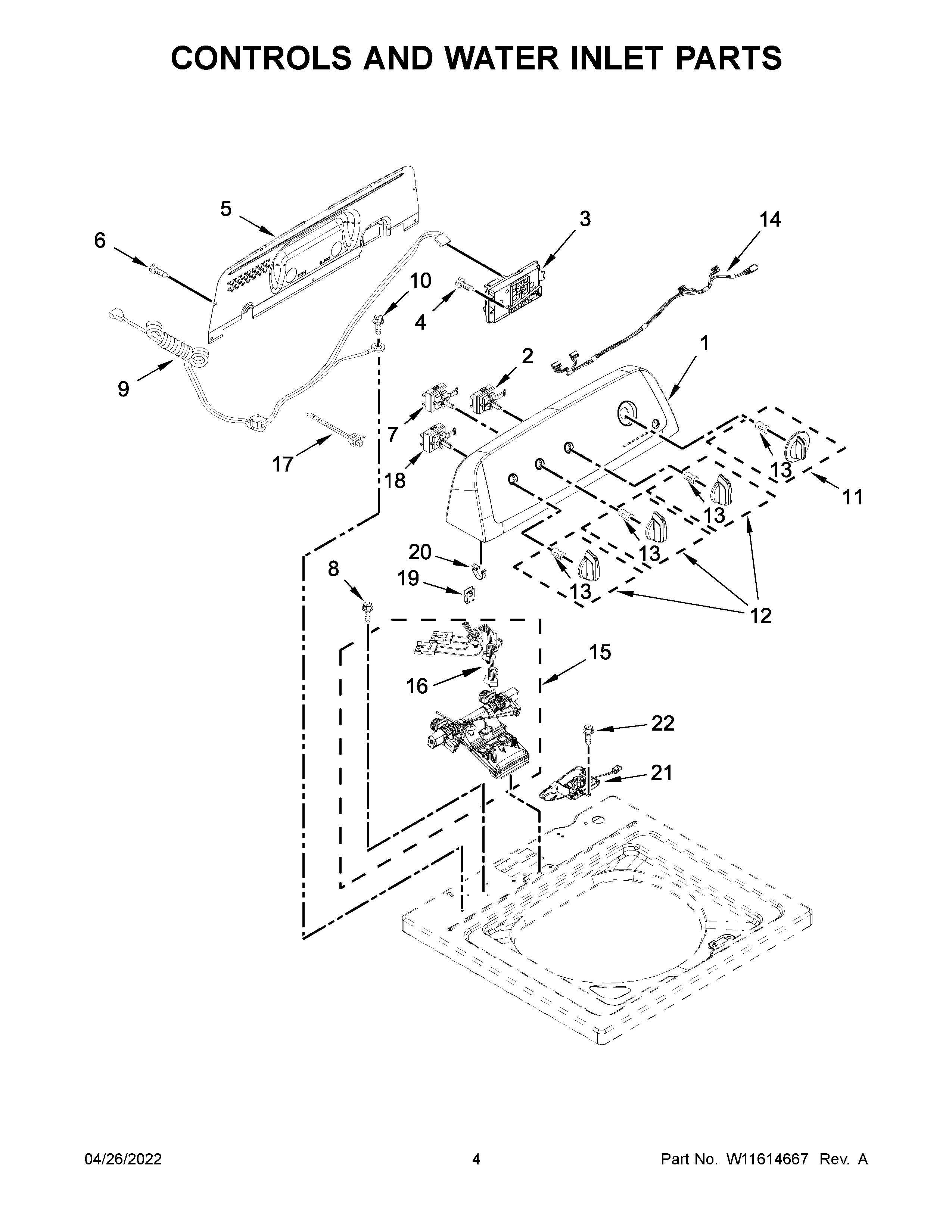 Controls and water inlet parts