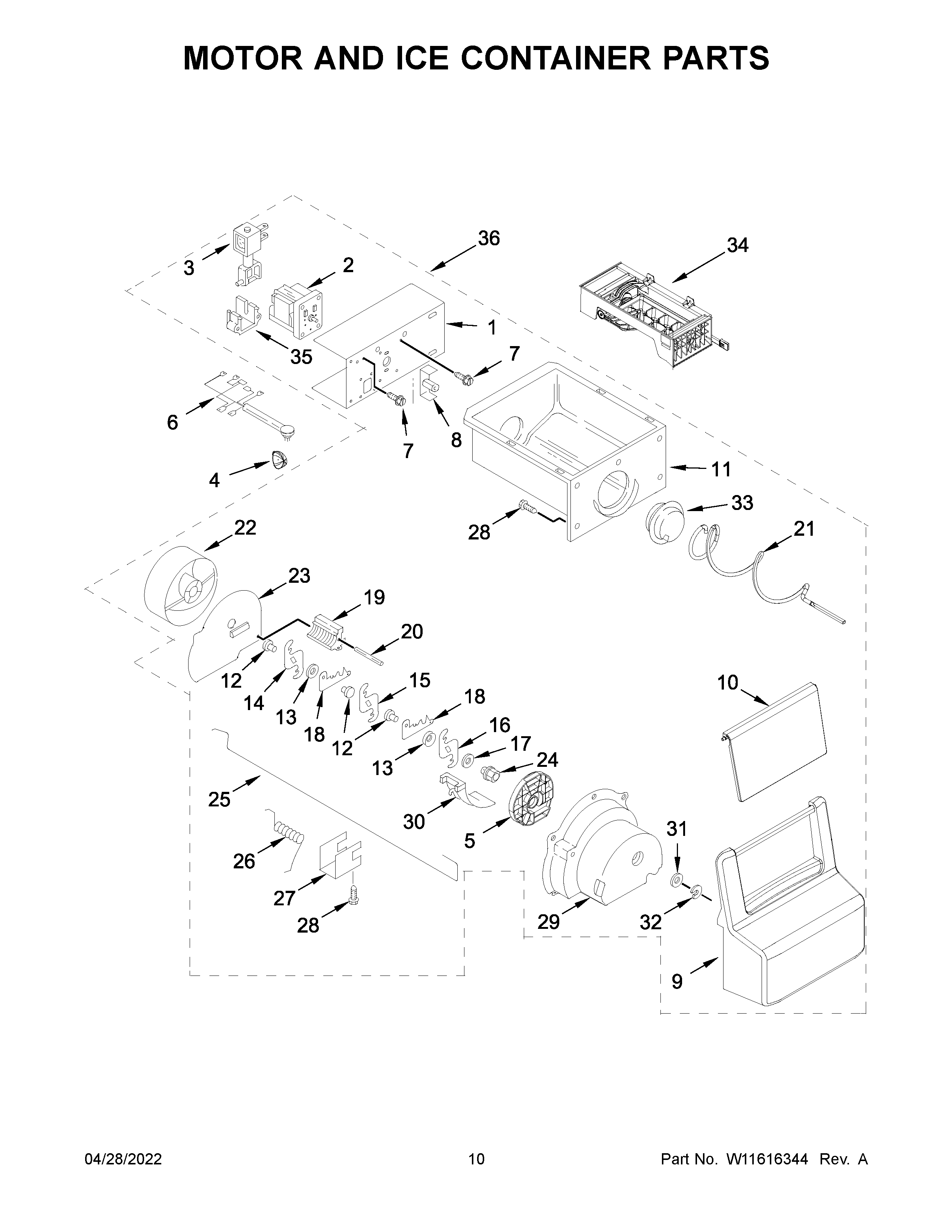 MOTOR AND ICE CONTAINER PARTS