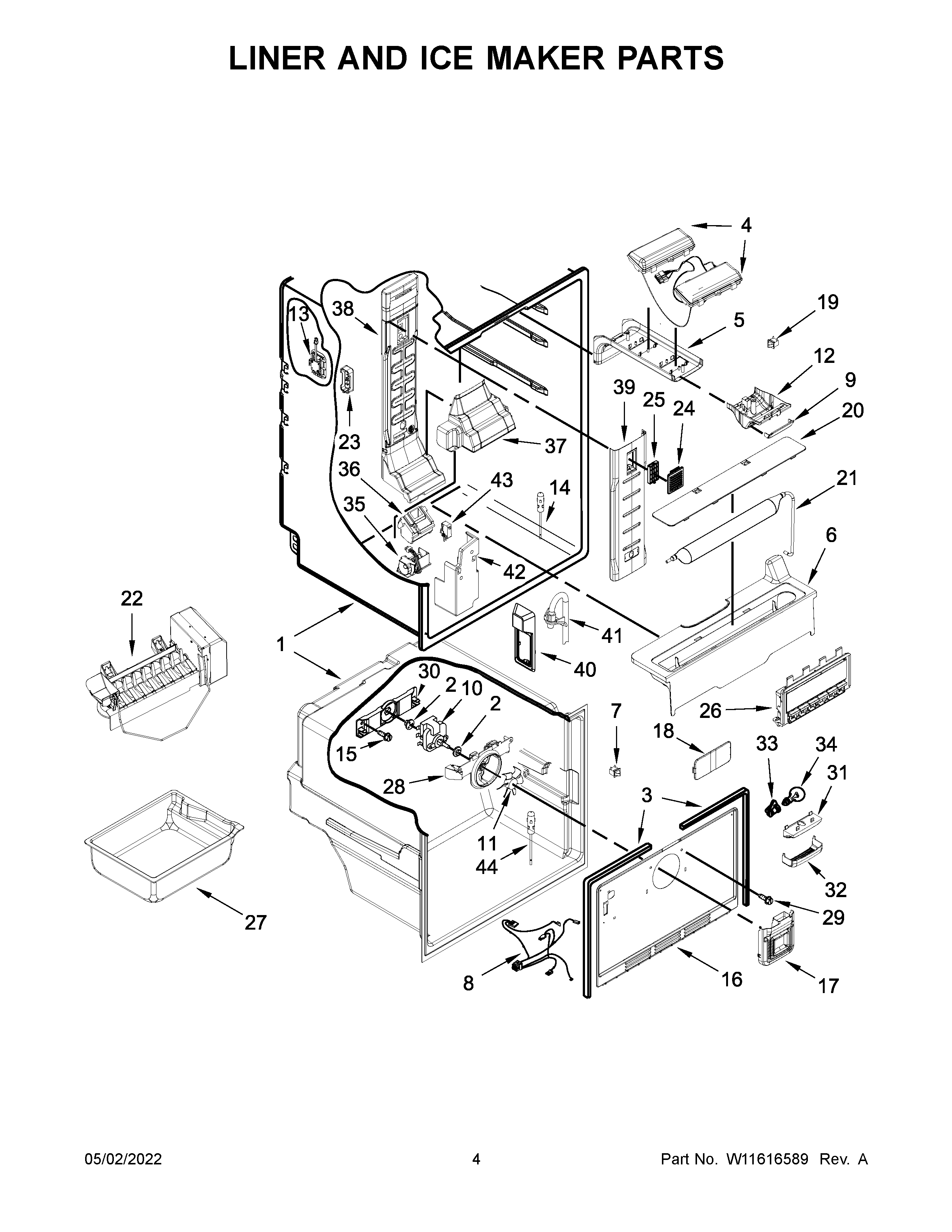 Liner and ice maker parts