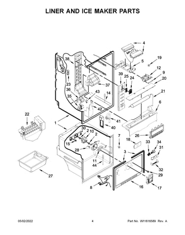 Liner and ice maker parts
