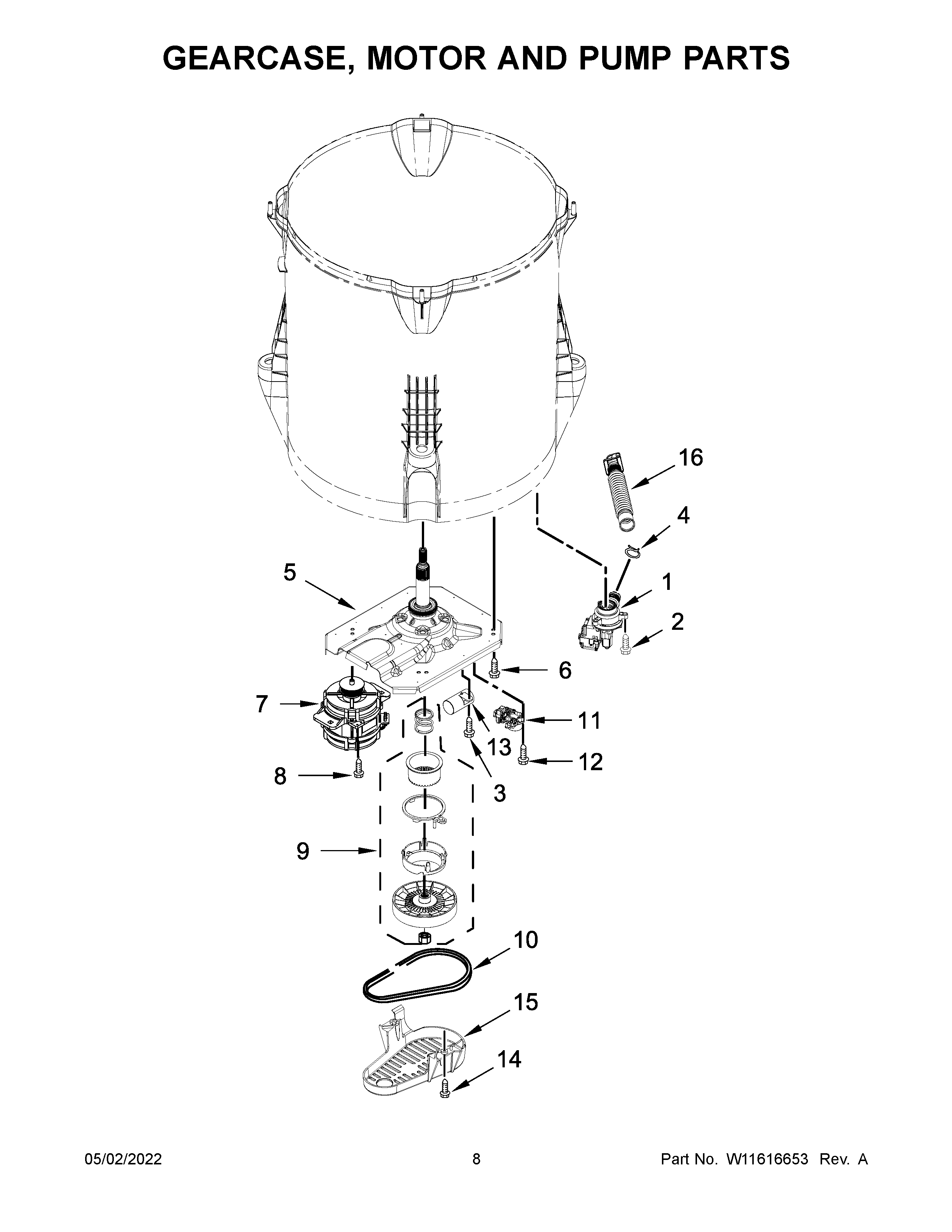 GEARCASE, MOTOR AND PUMP PARTS