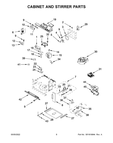 Cabinet and stirrer parts