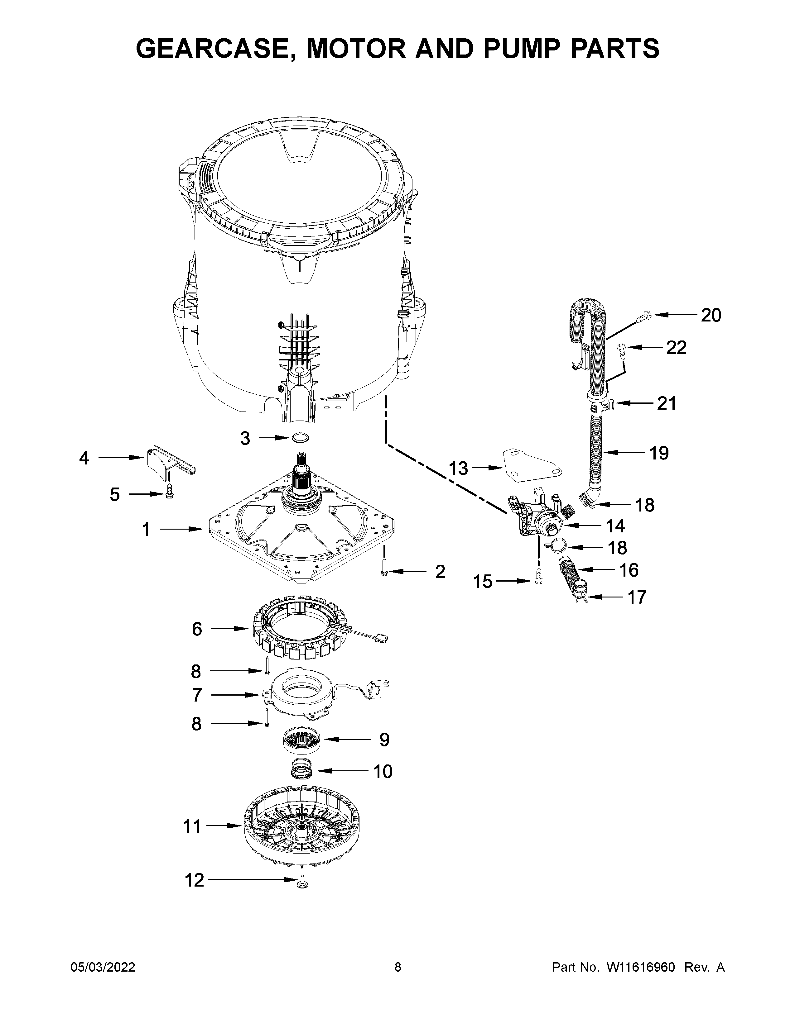 GEARCASE, MOTOR AND PUMP PARTS