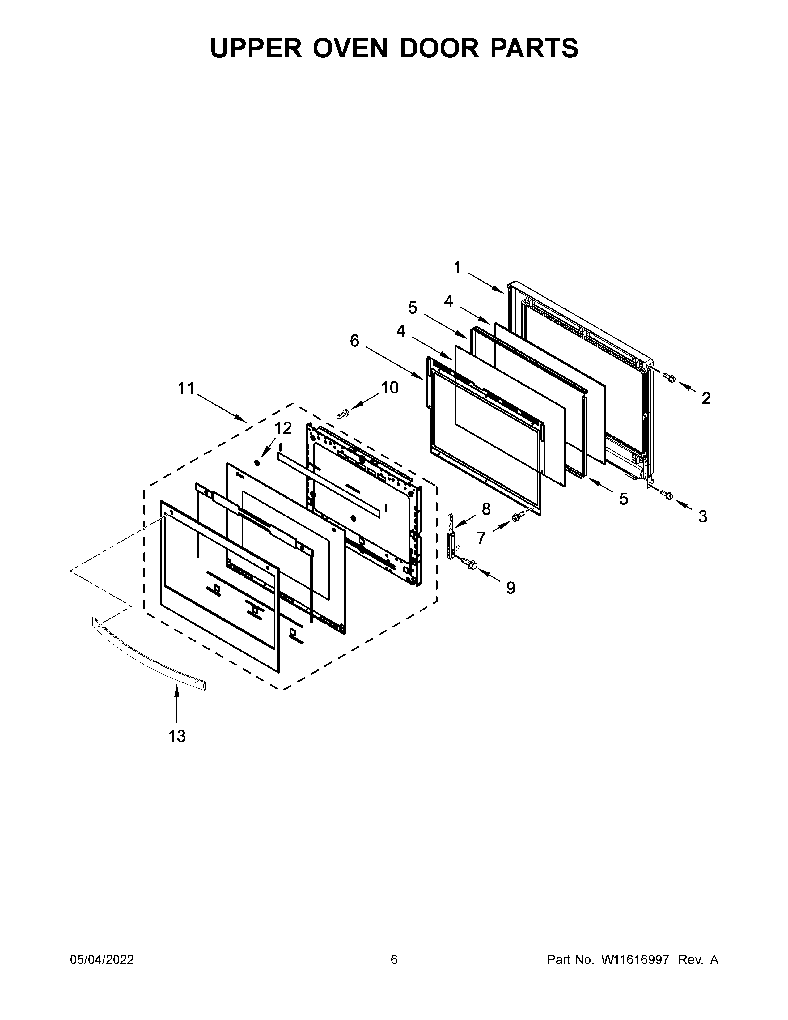 Upper oven door parts