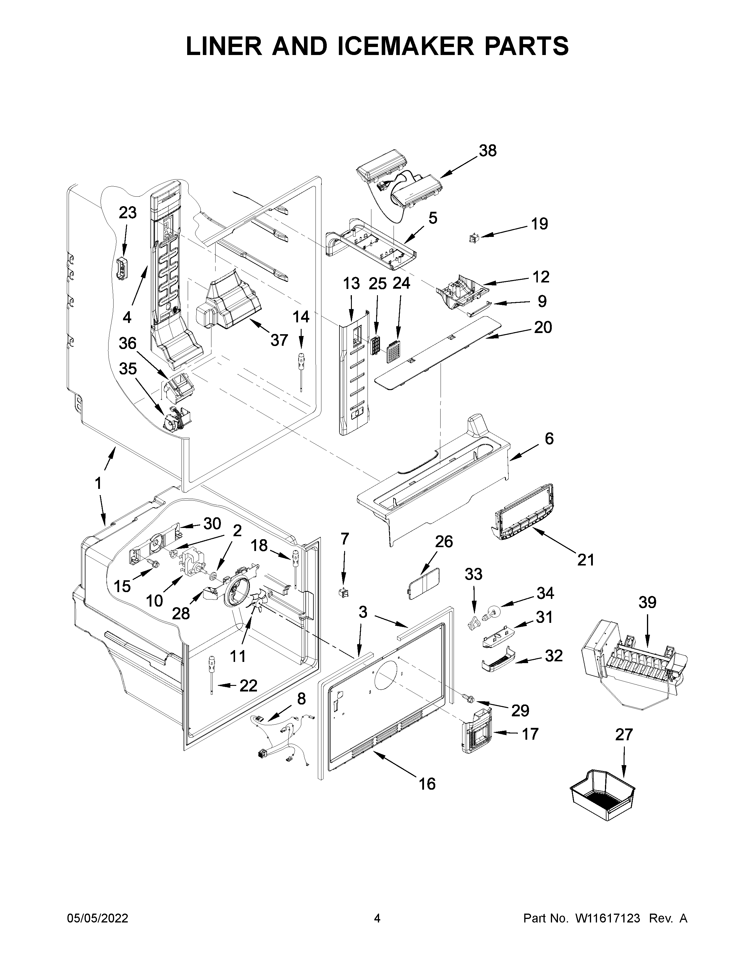 Liner and icemaker parts