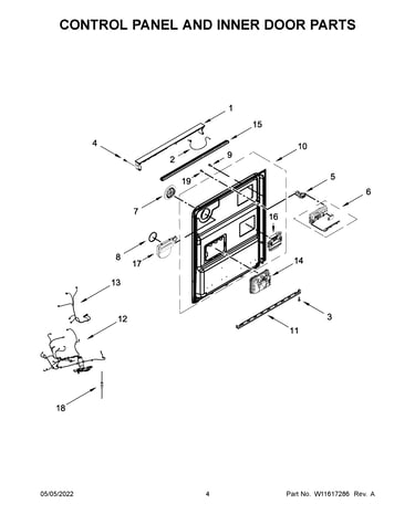 Control panel and inner door parts