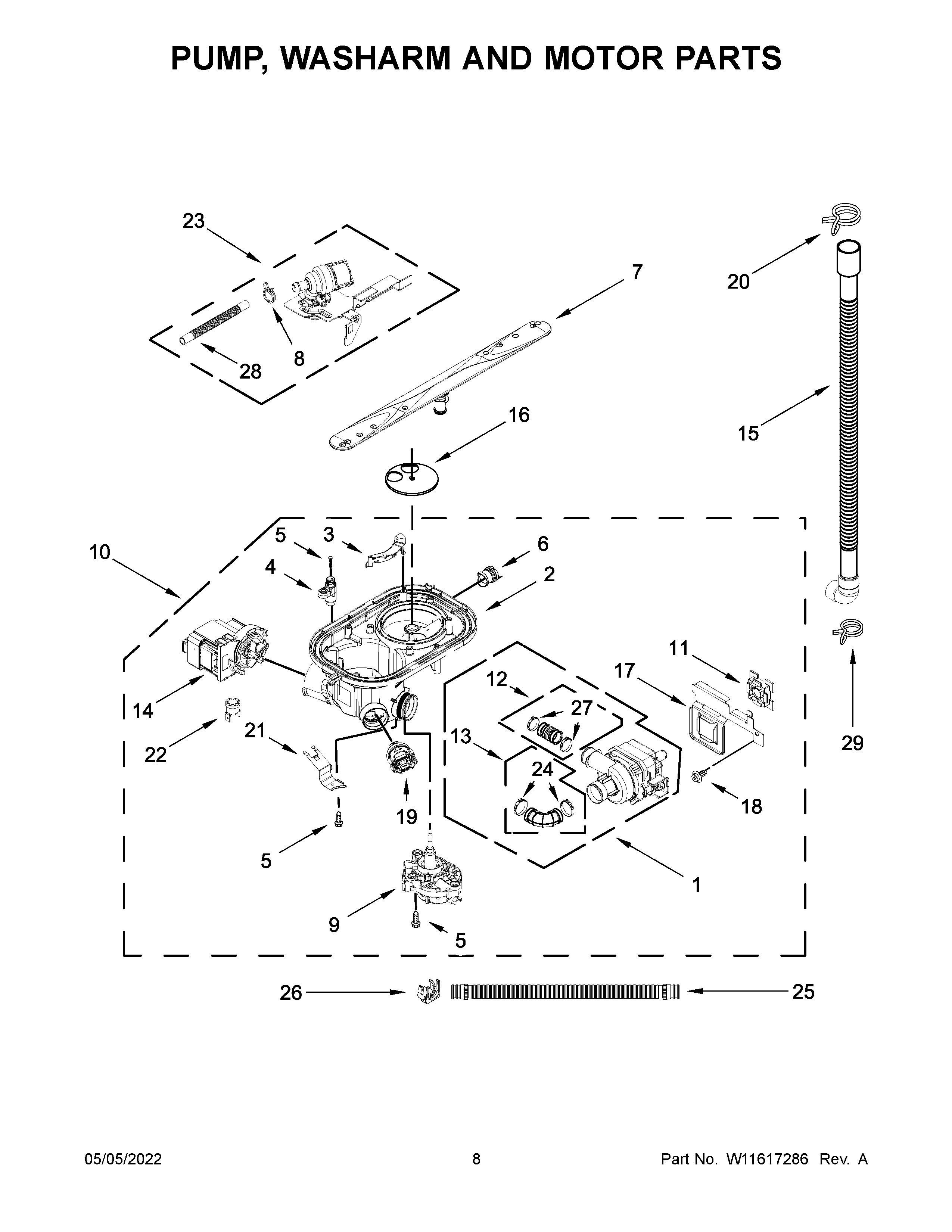 PUMP, WASHARM AND MOTOR PARTS