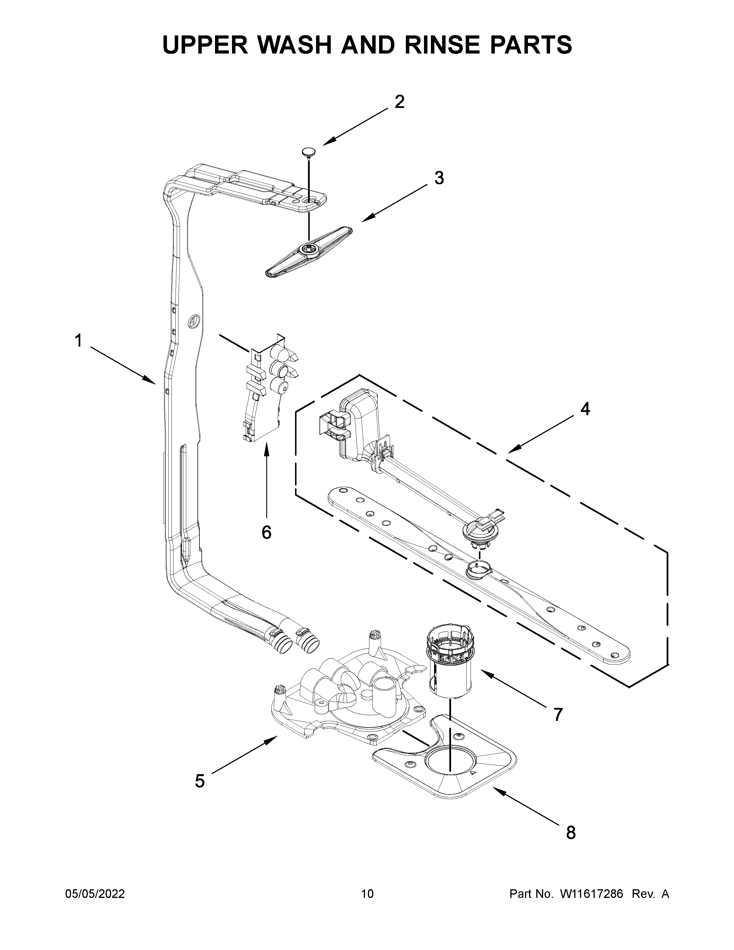 Upper wash and rinse parts