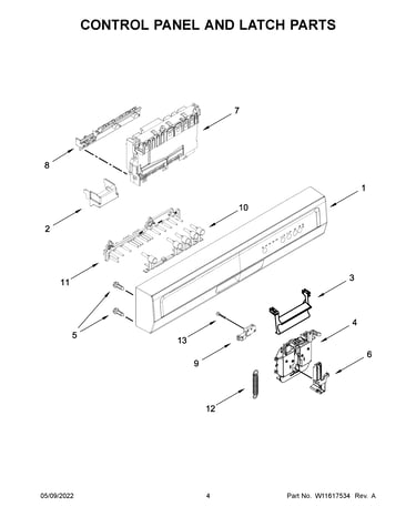 Control panel and latch parts