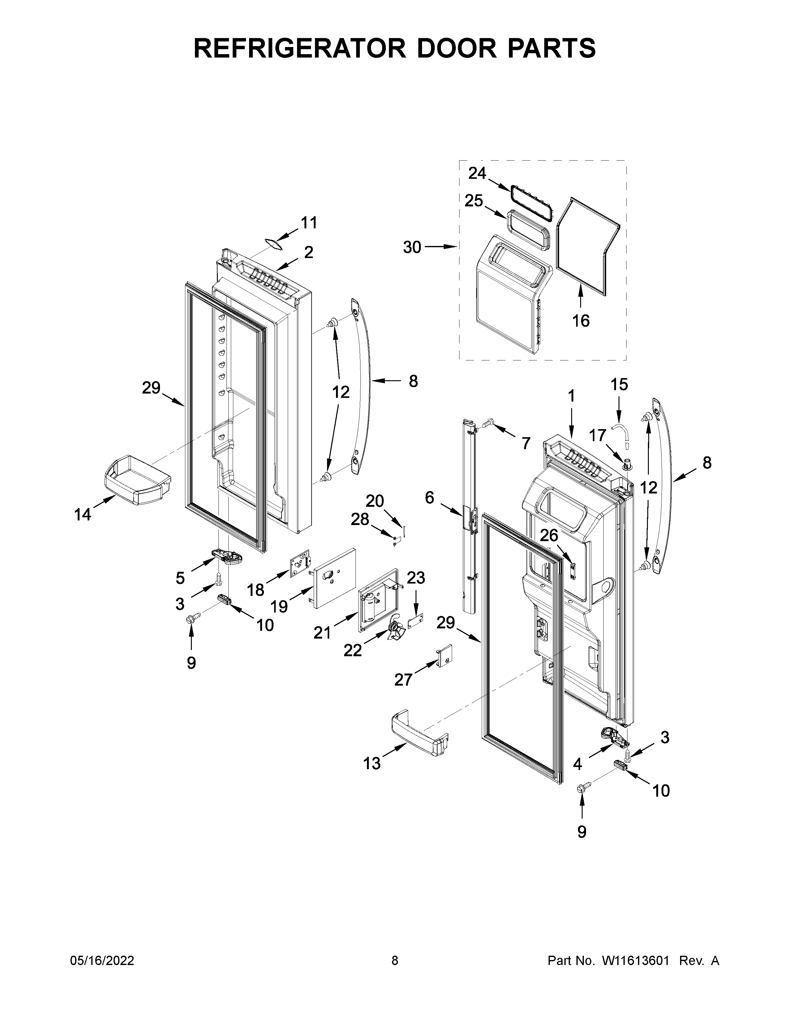 Refrigerator door parts