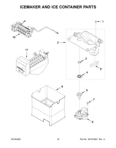 Icemaker and ice container parts