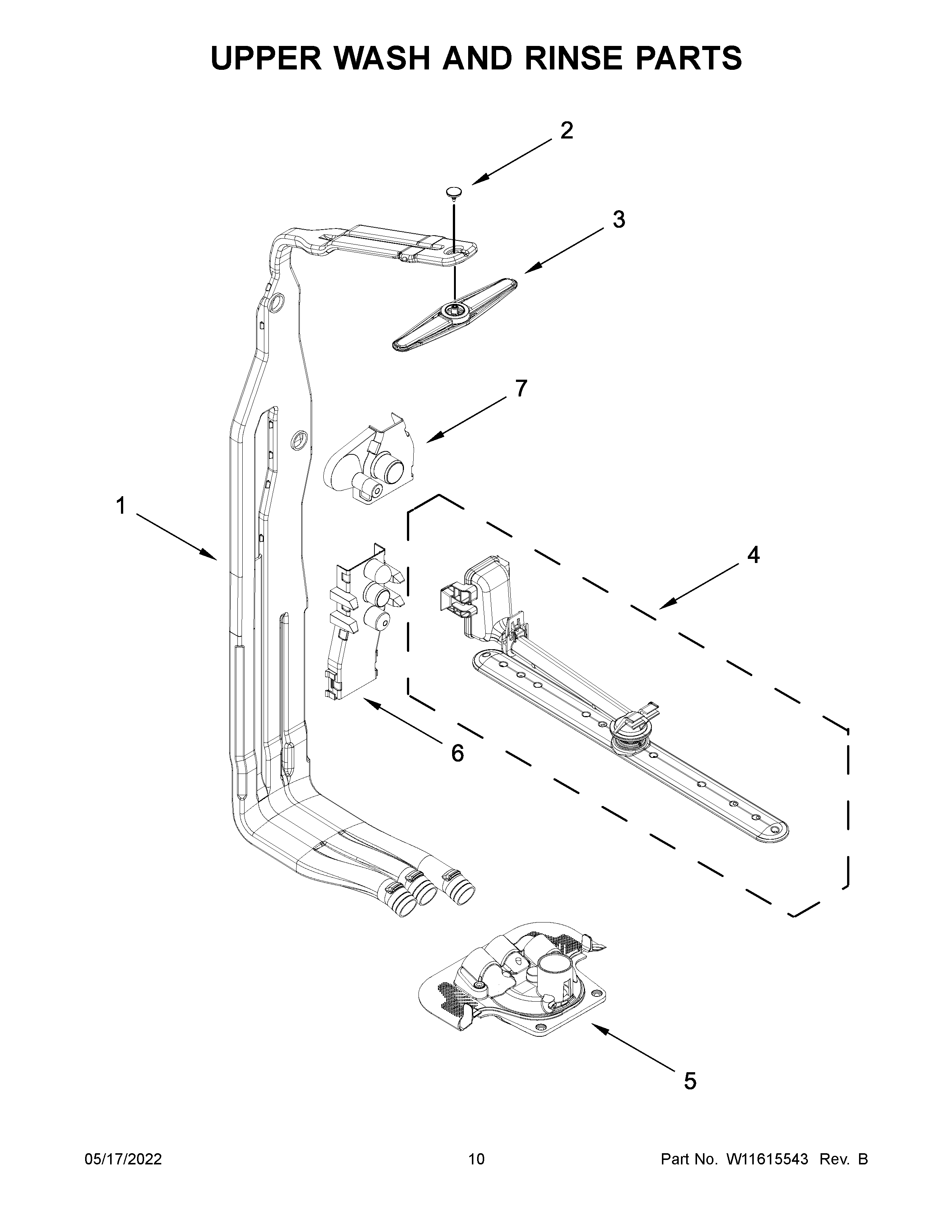 Upper wash and rinse parts