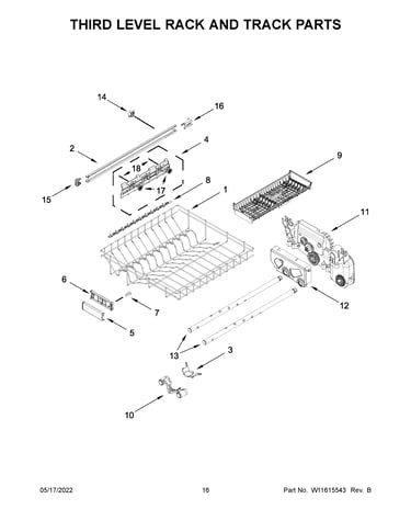 Third level rack and track parts