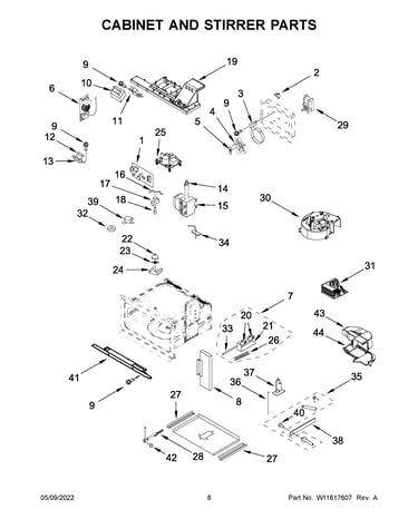 Cabinet and stirrer parts