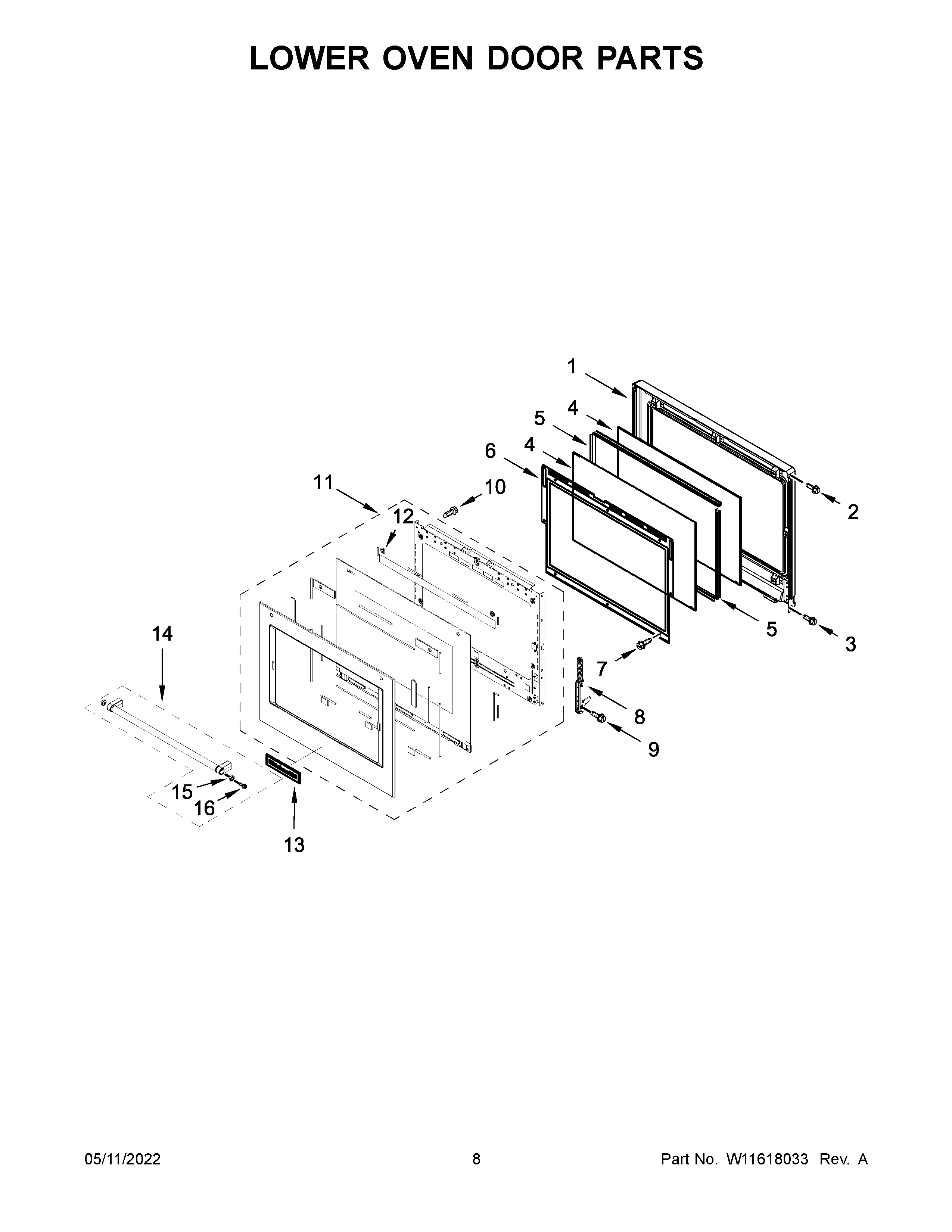 Lower oven door parts