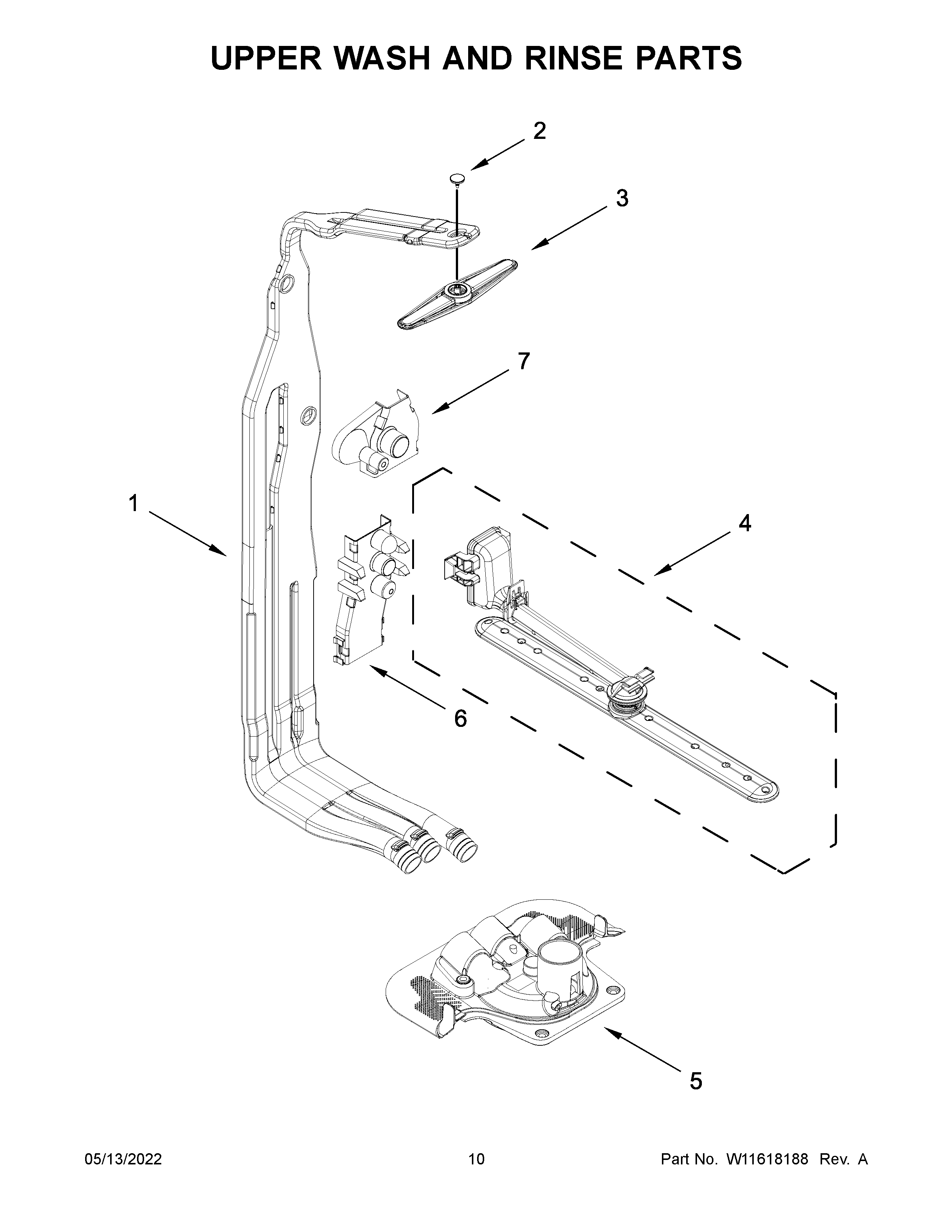 Upper wash and rinse parts