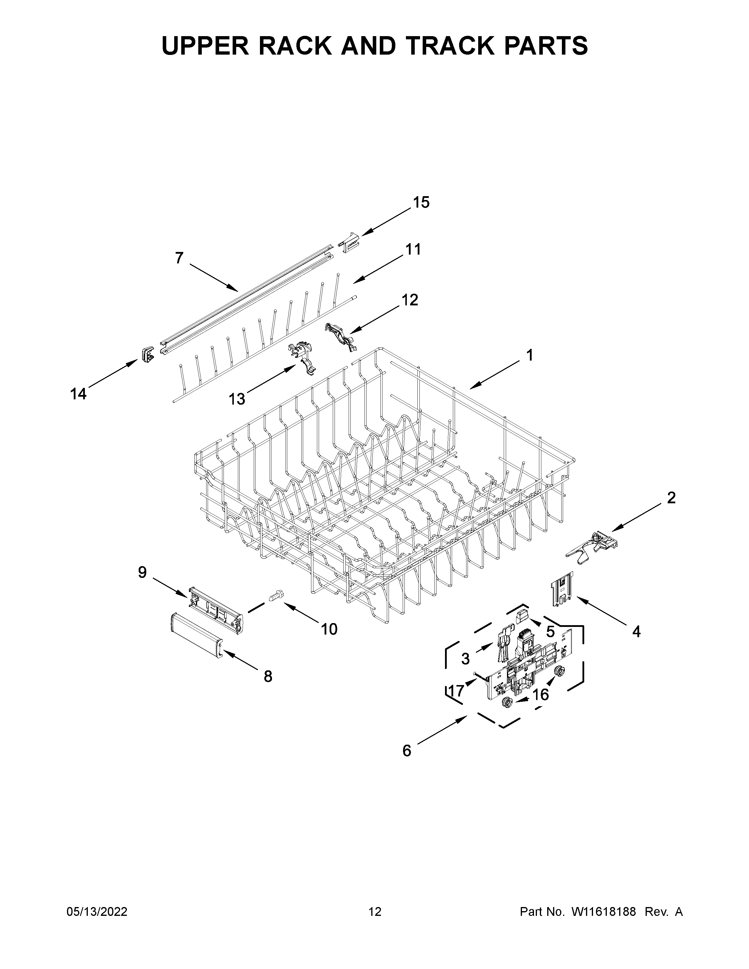Upper rack and track parts